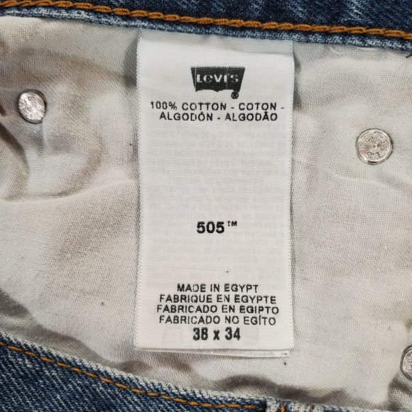 Levis 505 Jeans Mens 38x34 Heavy Blue Denim Regular Fit Straight Leg Classic - Picture 16 of 16